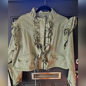 Gap × LoveShackFancy Ruffle Cropped Utility Jacket